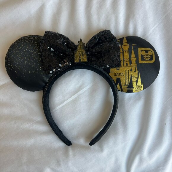Minnie Mouse Ears Walt Disney World Castle Black & Gold - Picture 1 of 2